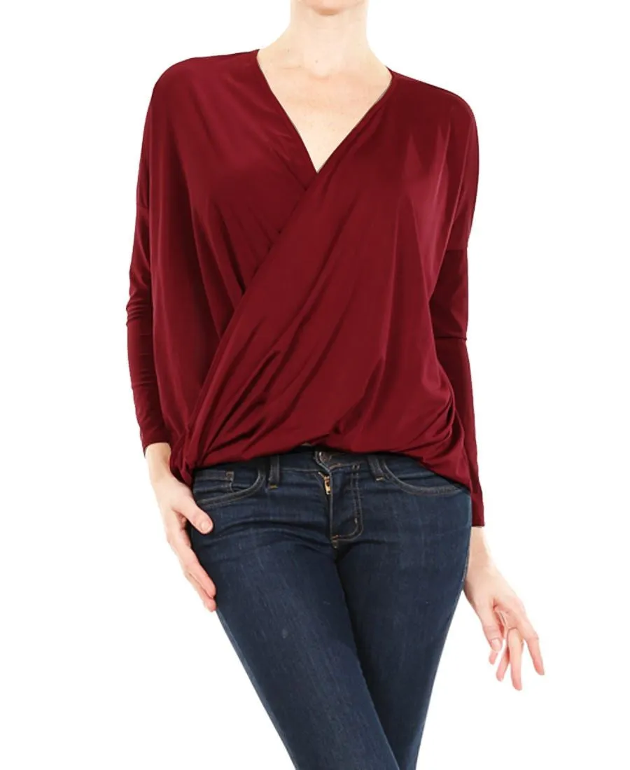 Blouse Long Sleeve Wrap Twist Red