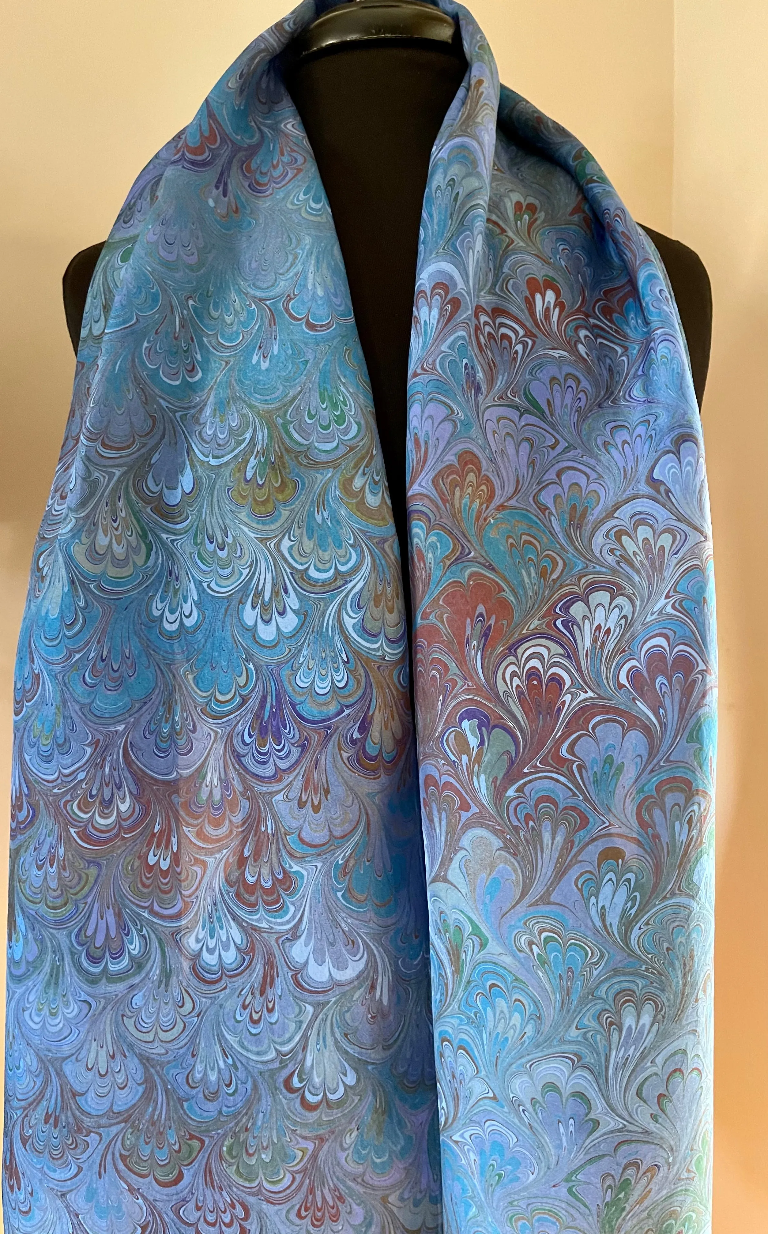 Blue Bouquet Habotai Silk 14x72 bold fun. This beautiful silk makes a unique dresser cover and scarf