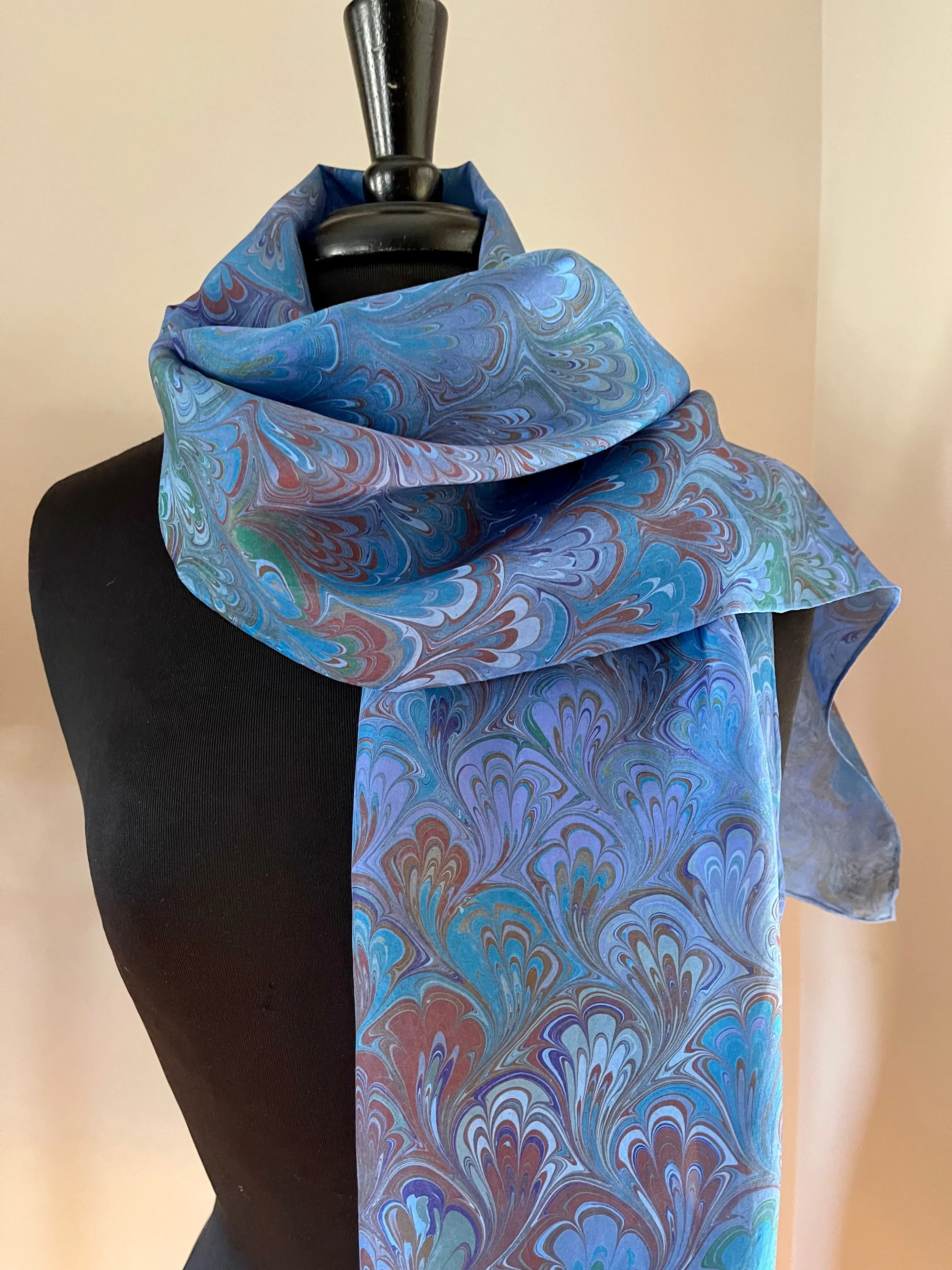 Blue Bouquet Habotai Silk 14x72 bold fun. This beautiful silk makes a unique dresser cover and scarf