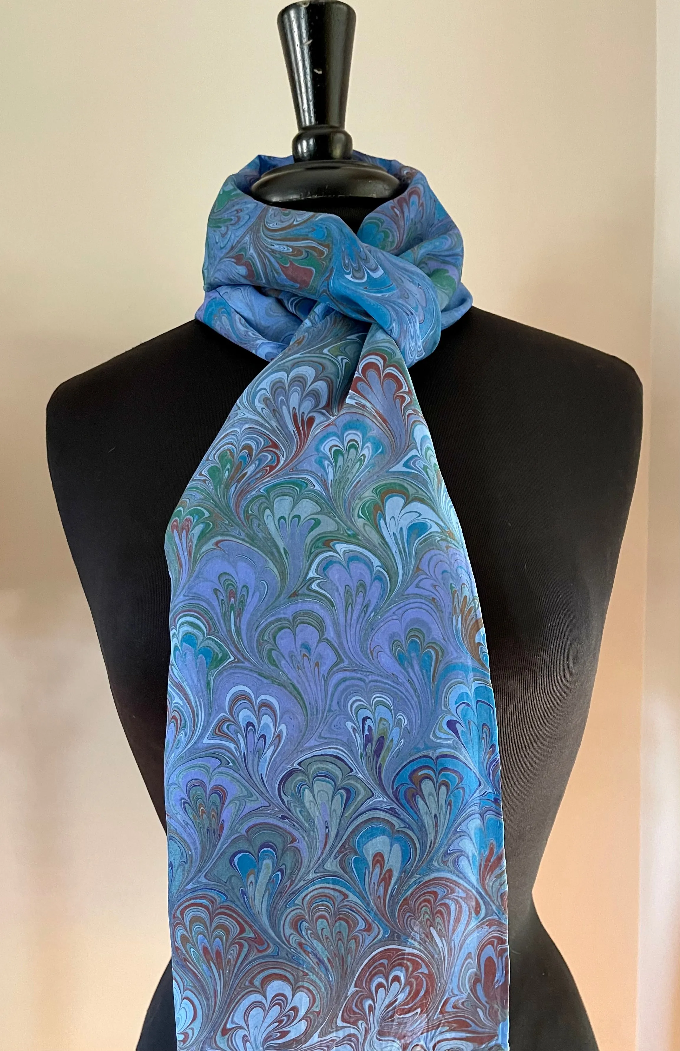 Blue Bouquet Habotai Silk 14x72 bold fun. This beautiful silk makes a unique dresser cover and scarf