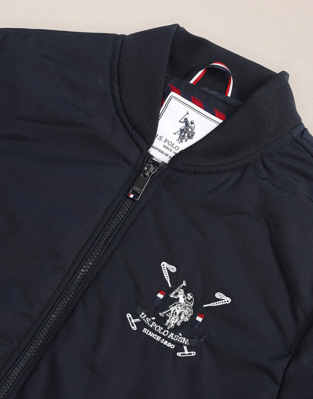 Blue Brand Printed Bomber Jacket