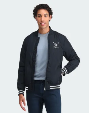 Blue Brand Printed Bomber Jacket
