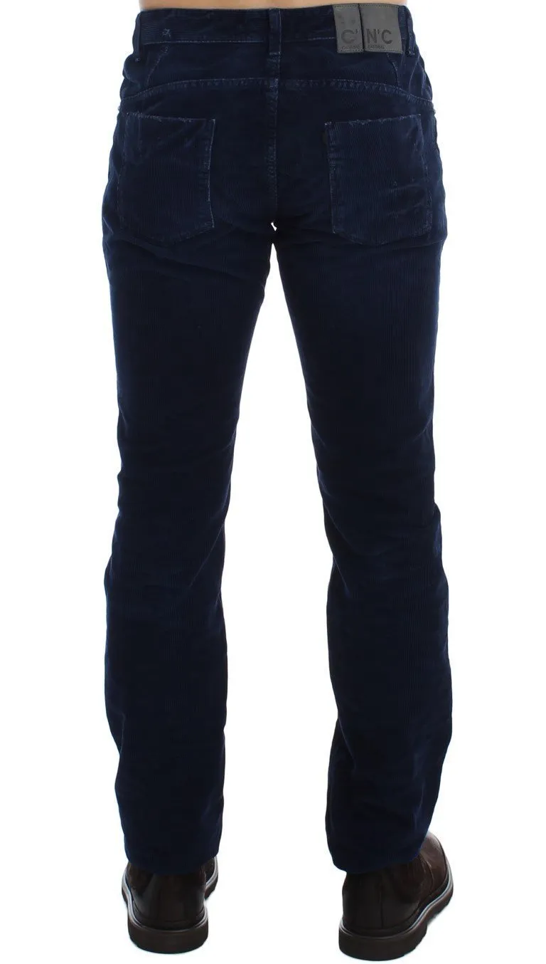 Blue Corduroy Slim Fit Pants Jeans