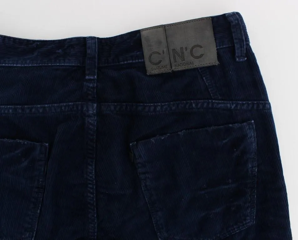 Blue Corduroy Slim Fit Pants Jeans