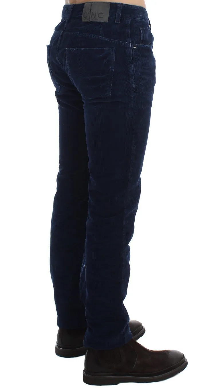 Blue Corduroy Slim Fit Pants Jeans