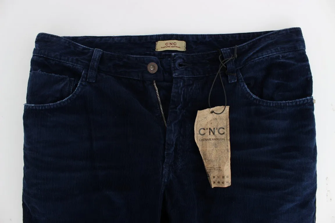 Blue Corduroy Slim Fit Pants Jeans