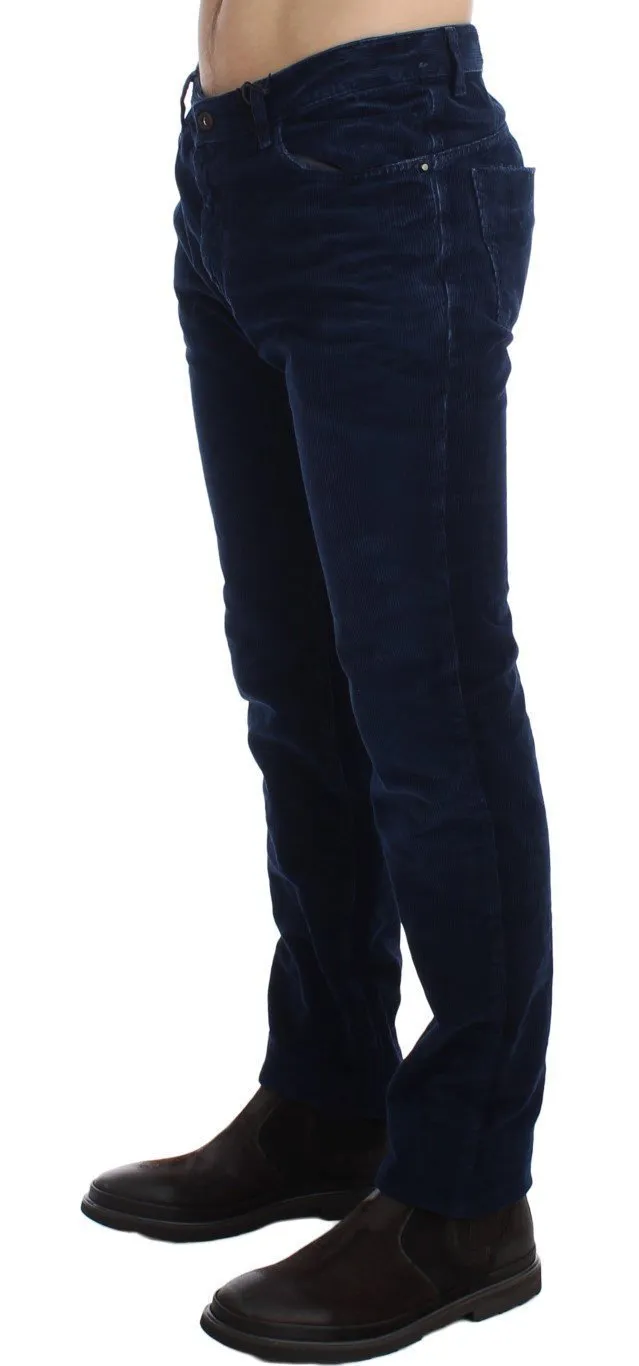Blue Corduroy Slim Fit Pants Jeans