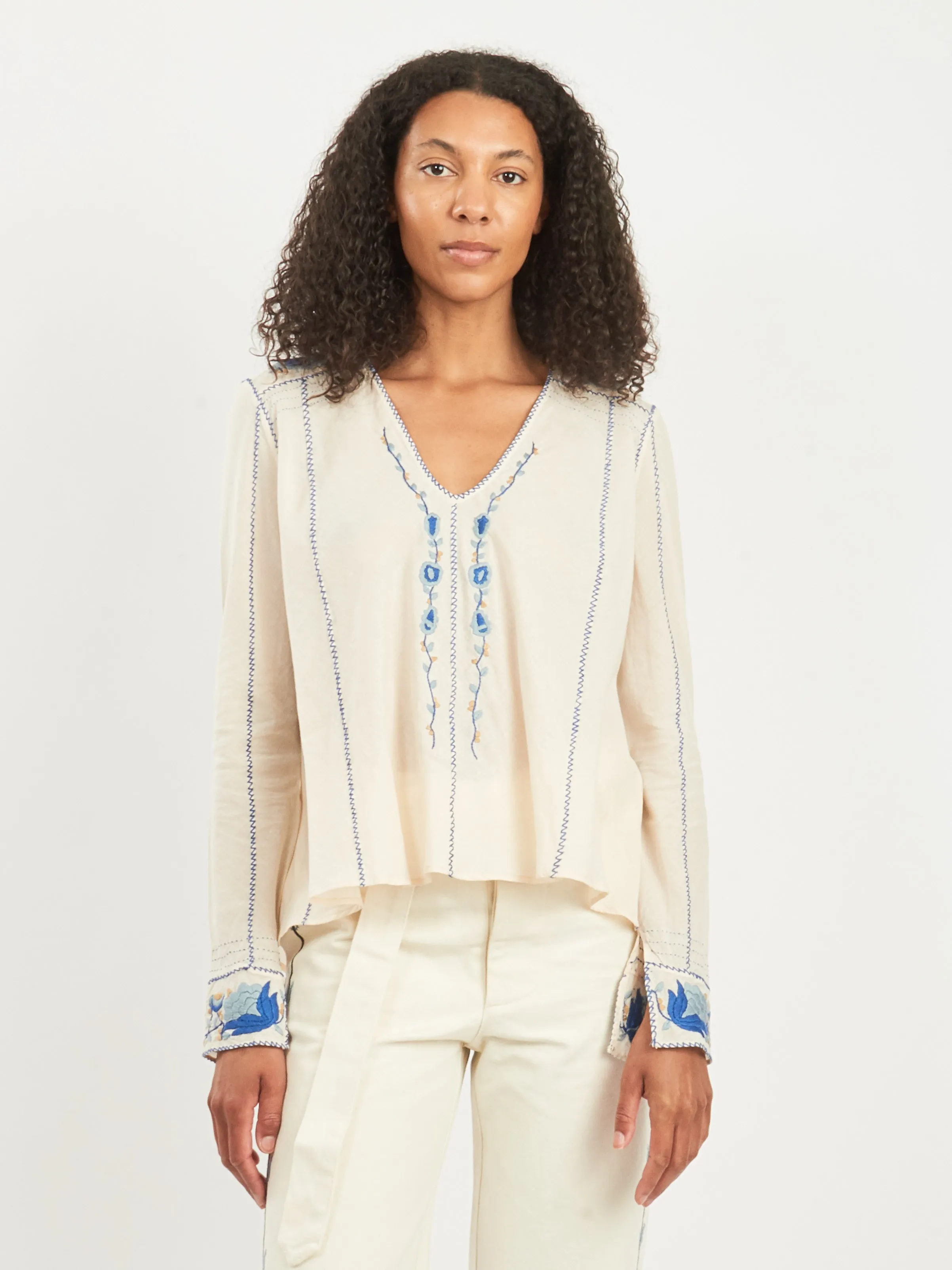 Blue/Cream Embroidered Cornflower Top