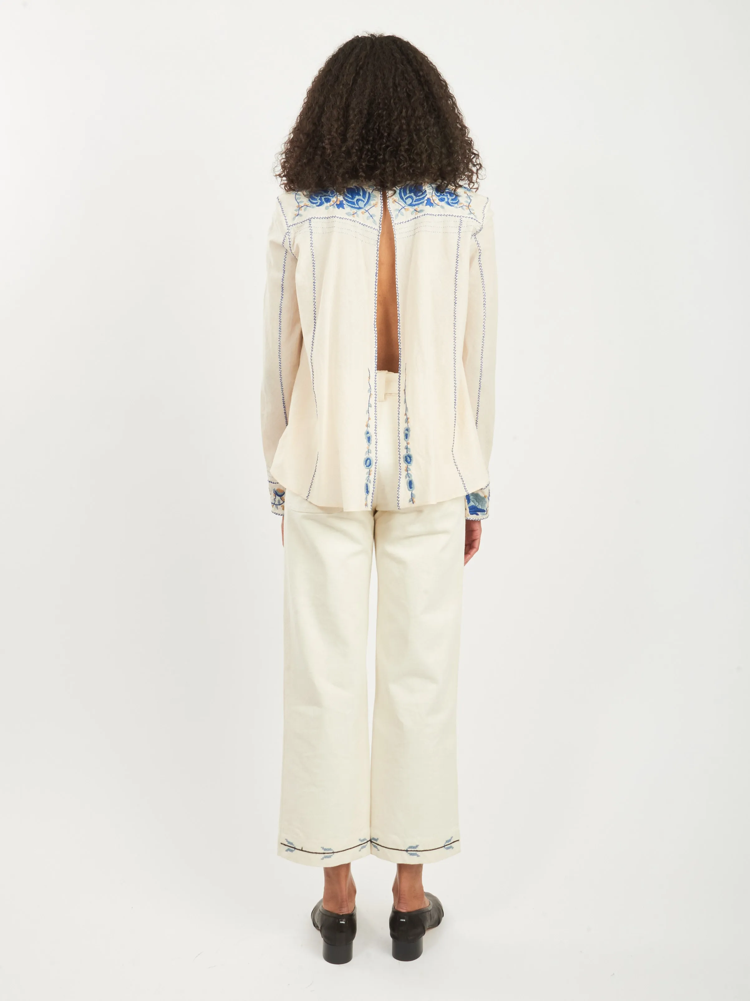 Blue/Cream Embroidered Cornflower Top