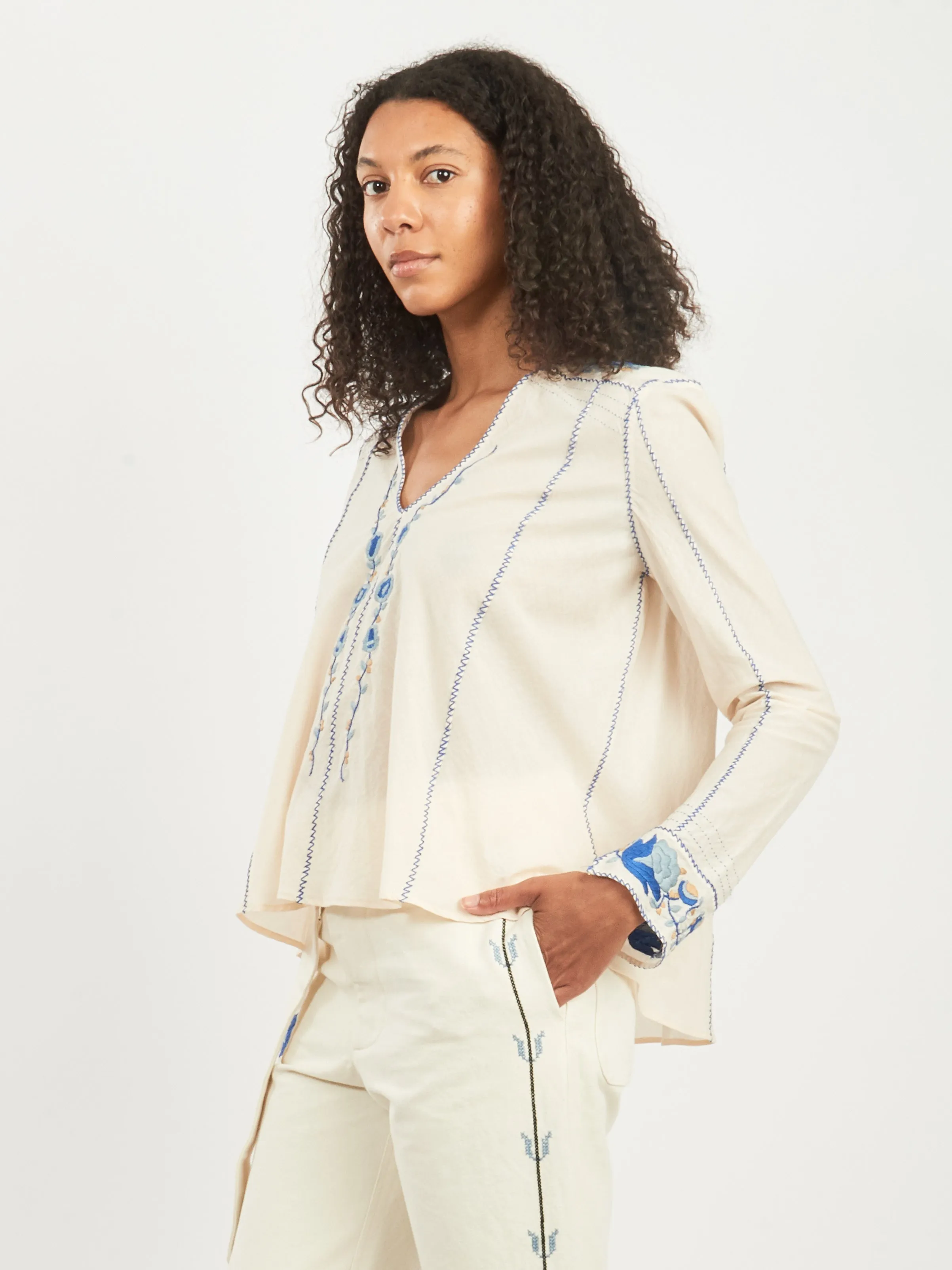 Blue/Cream Embroidered Cornflower Top