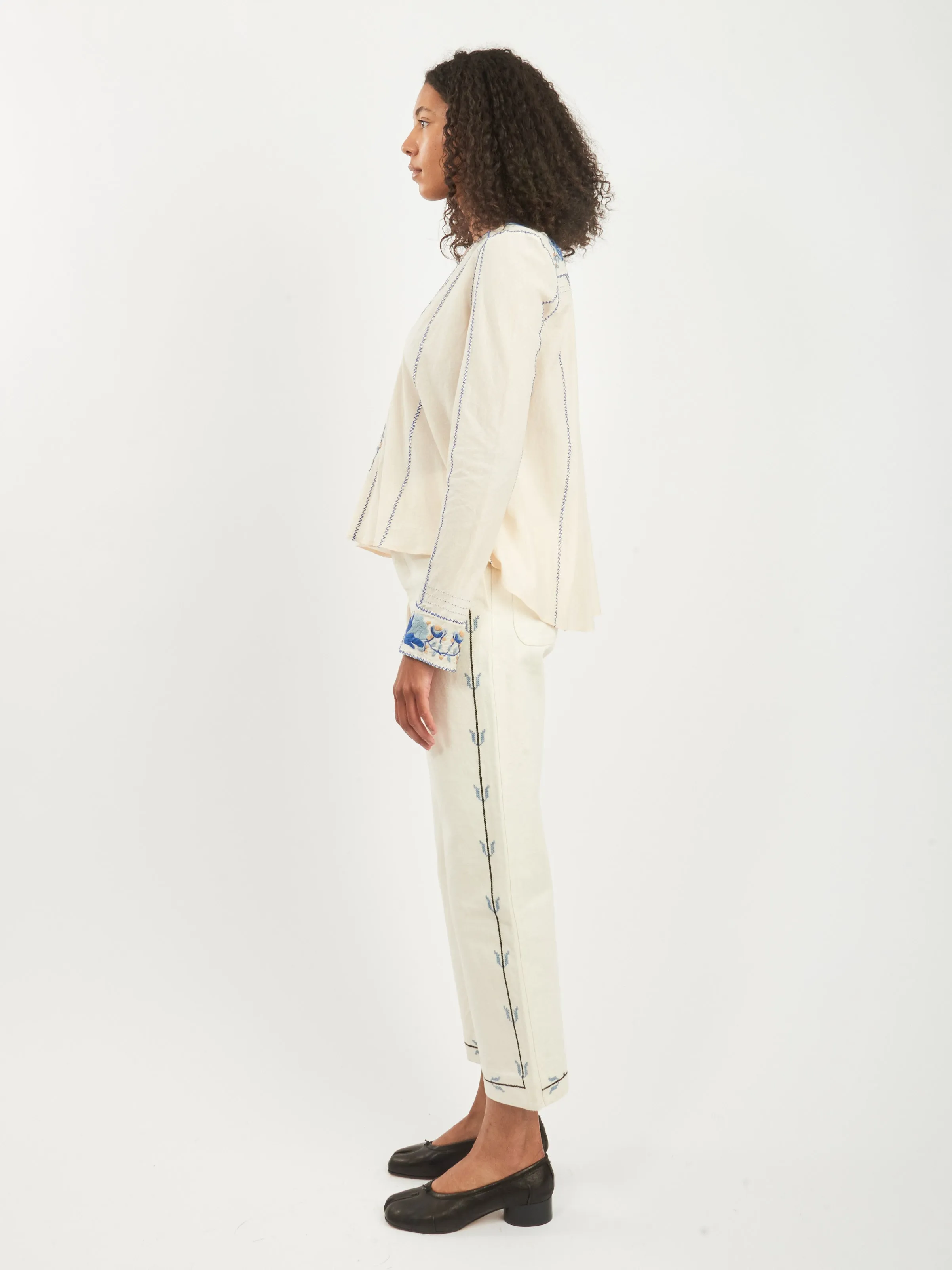 Blue/Cream Embroidered Cornflower Top