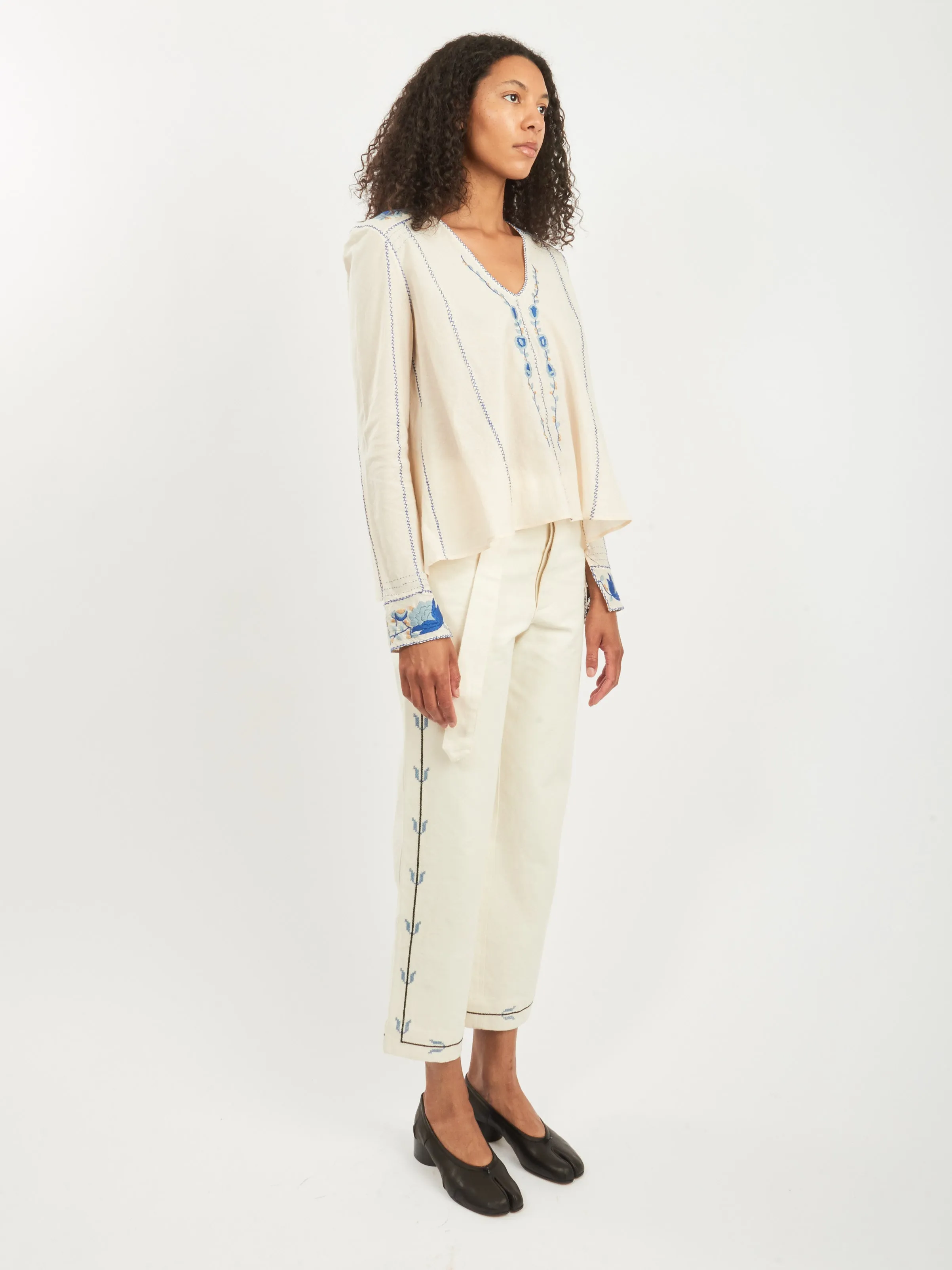 Blue/Cream Embroidered Cornflower Top