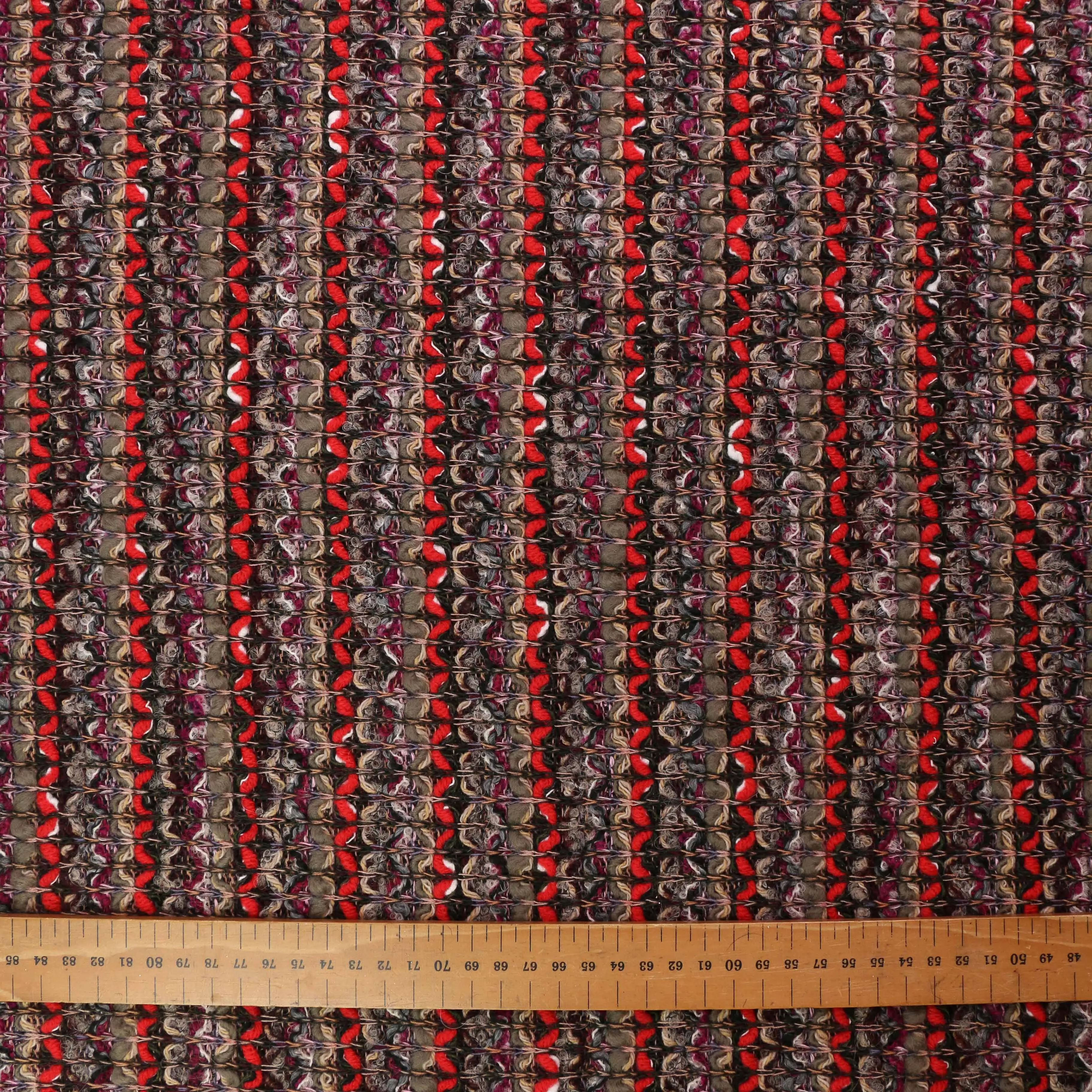 Boucle Jersey Fabric - Plum, red, mustard