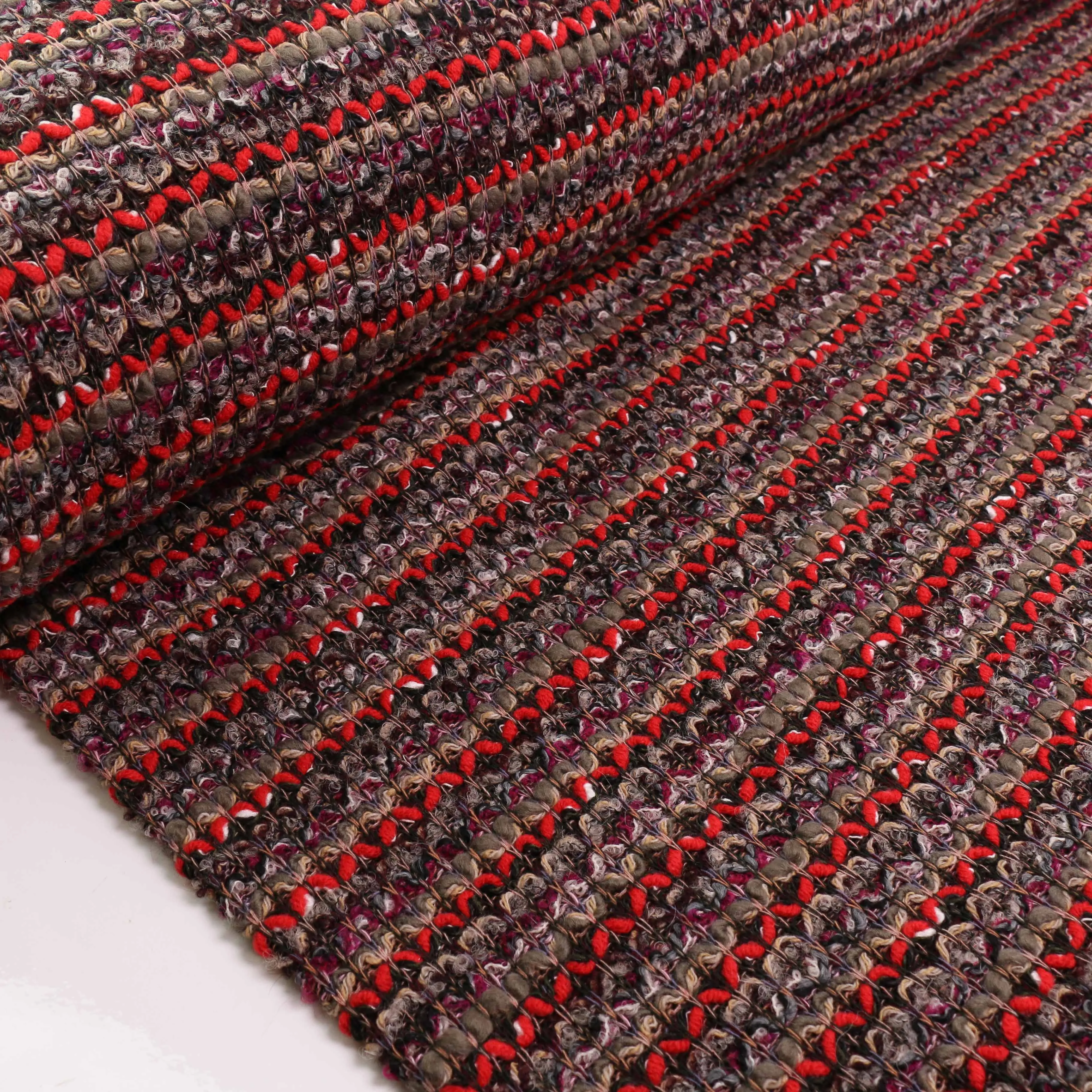 Boucle Jersey Fabric - Plum, red, mustard