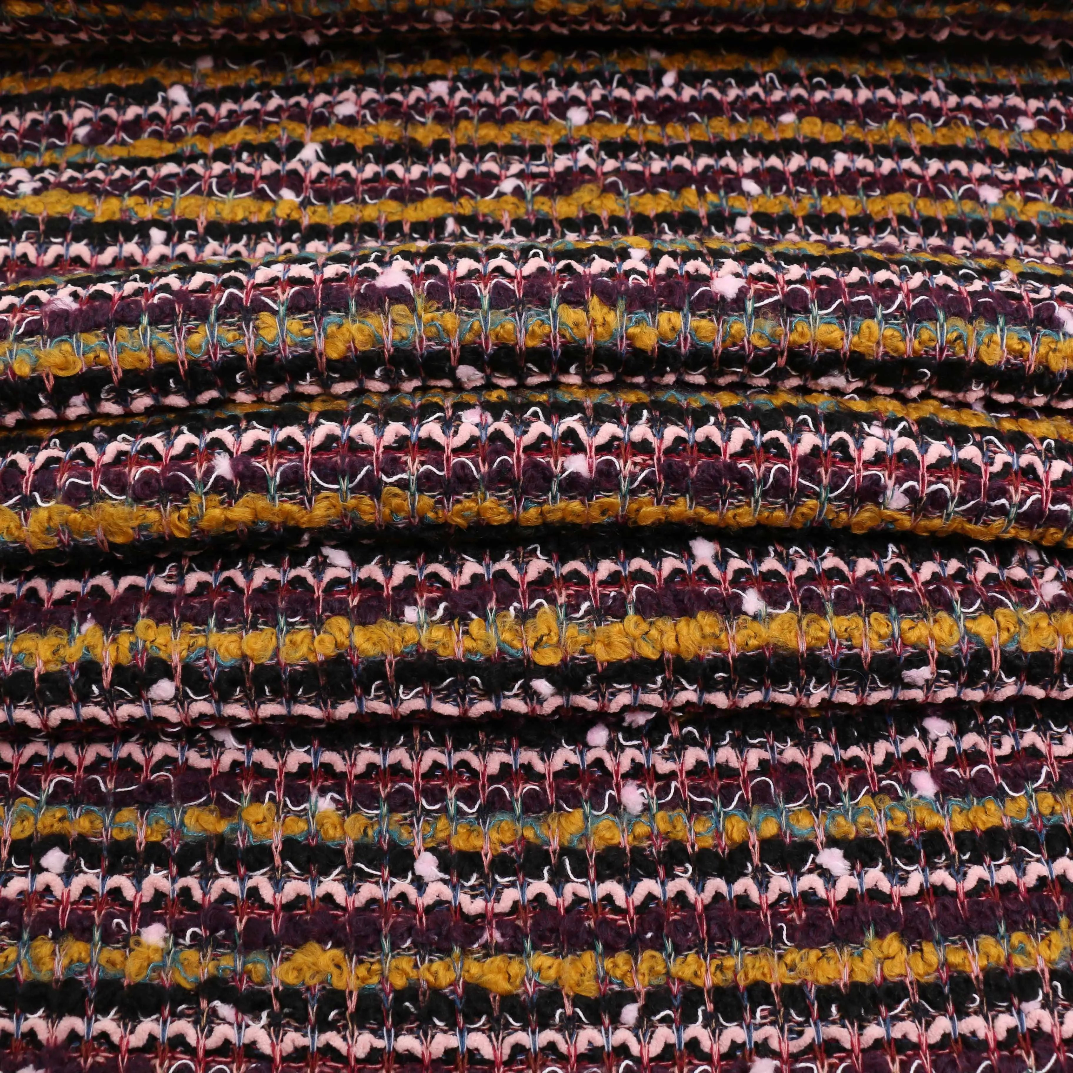 Boucle Jersey Fabric - Plum, red, mustard