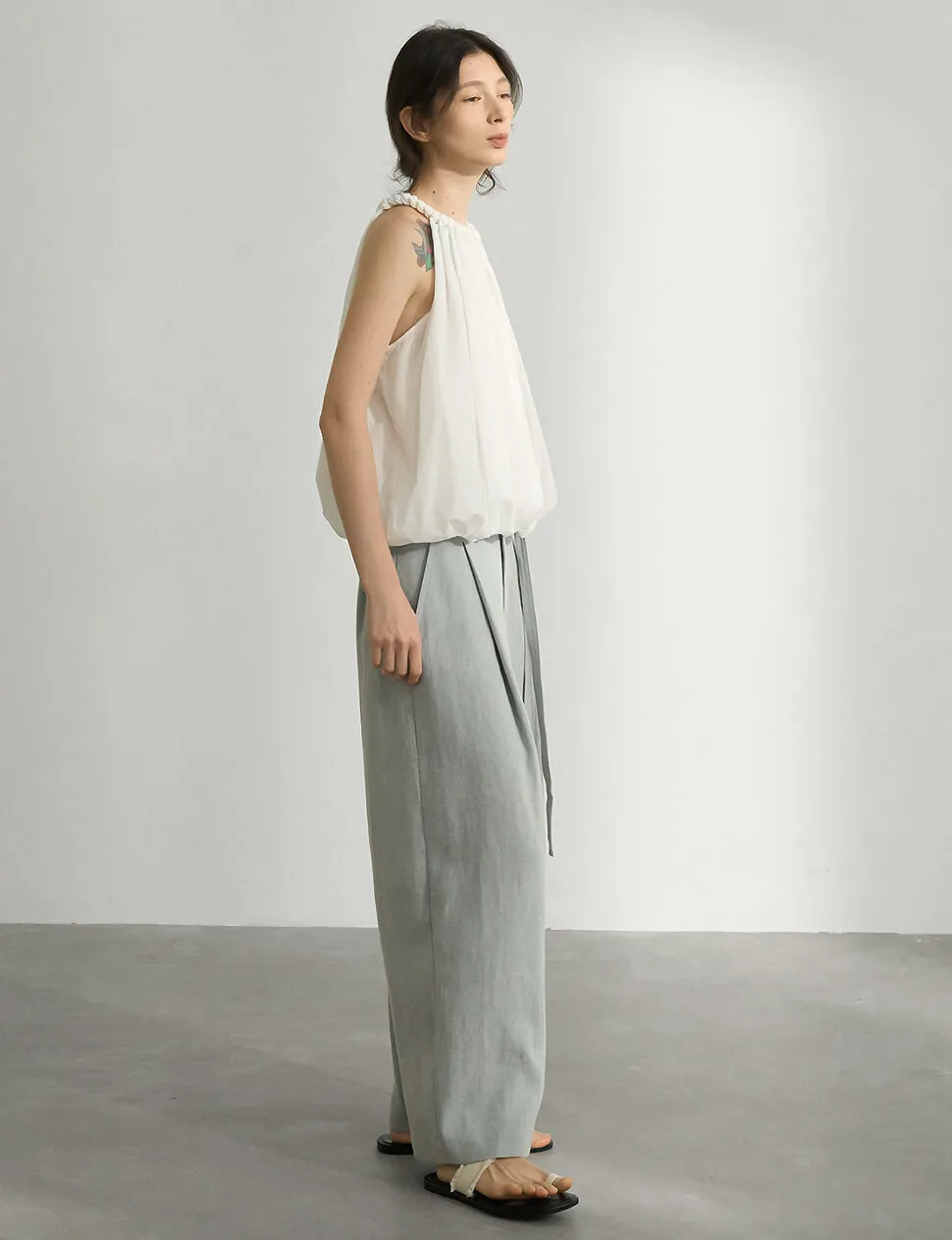 Braided Halter Puff Top in White