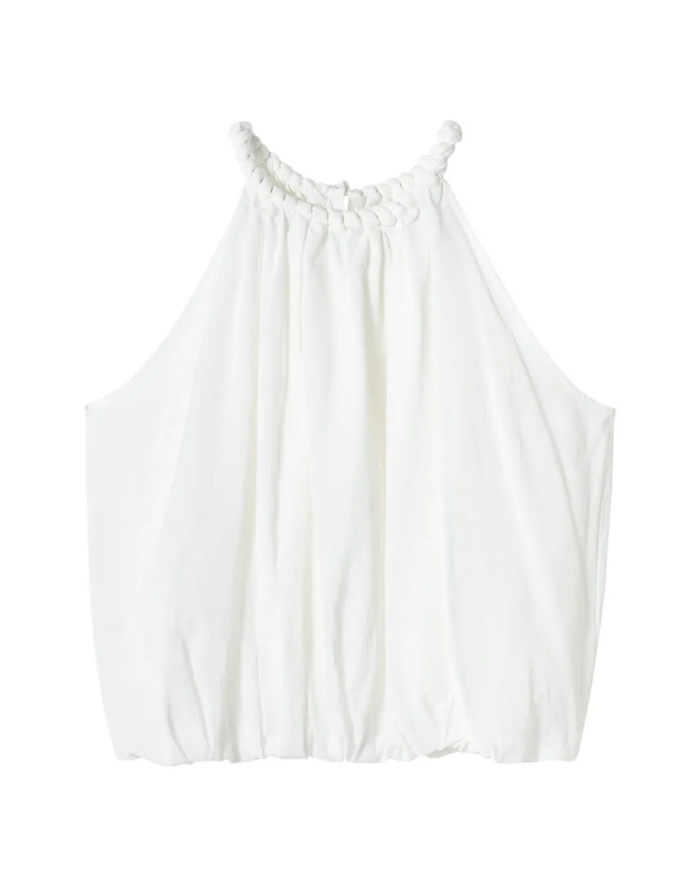 Braided Halter Puff Top in White