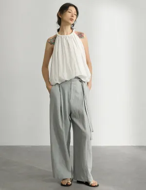 Braided Halter Puff Top in White