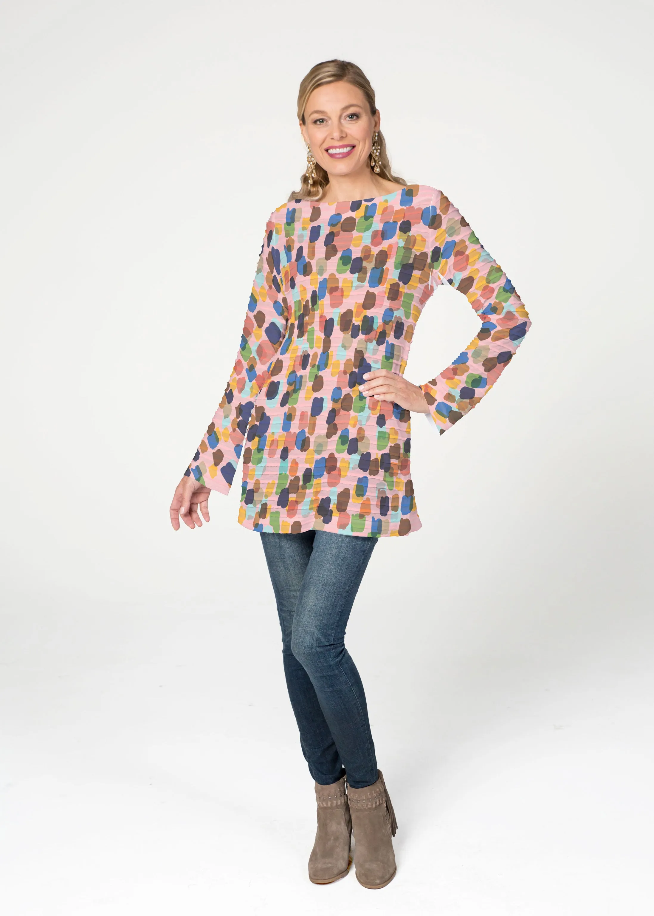 Brushstroke Multi (14293) ~ Banded Boatneck Tunic
