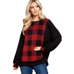 Buffalo Plaid Melange Relaxed Fit Tunic Top ETK-8321-GJ