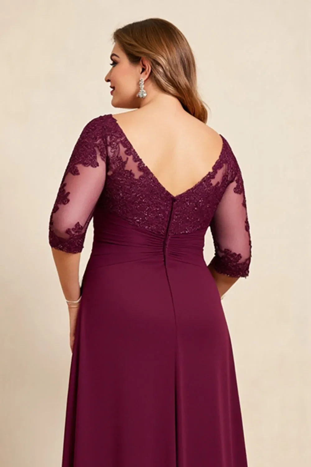 Burgundy Plus Size Appliqued Chiffon Mother of the Bride Dress