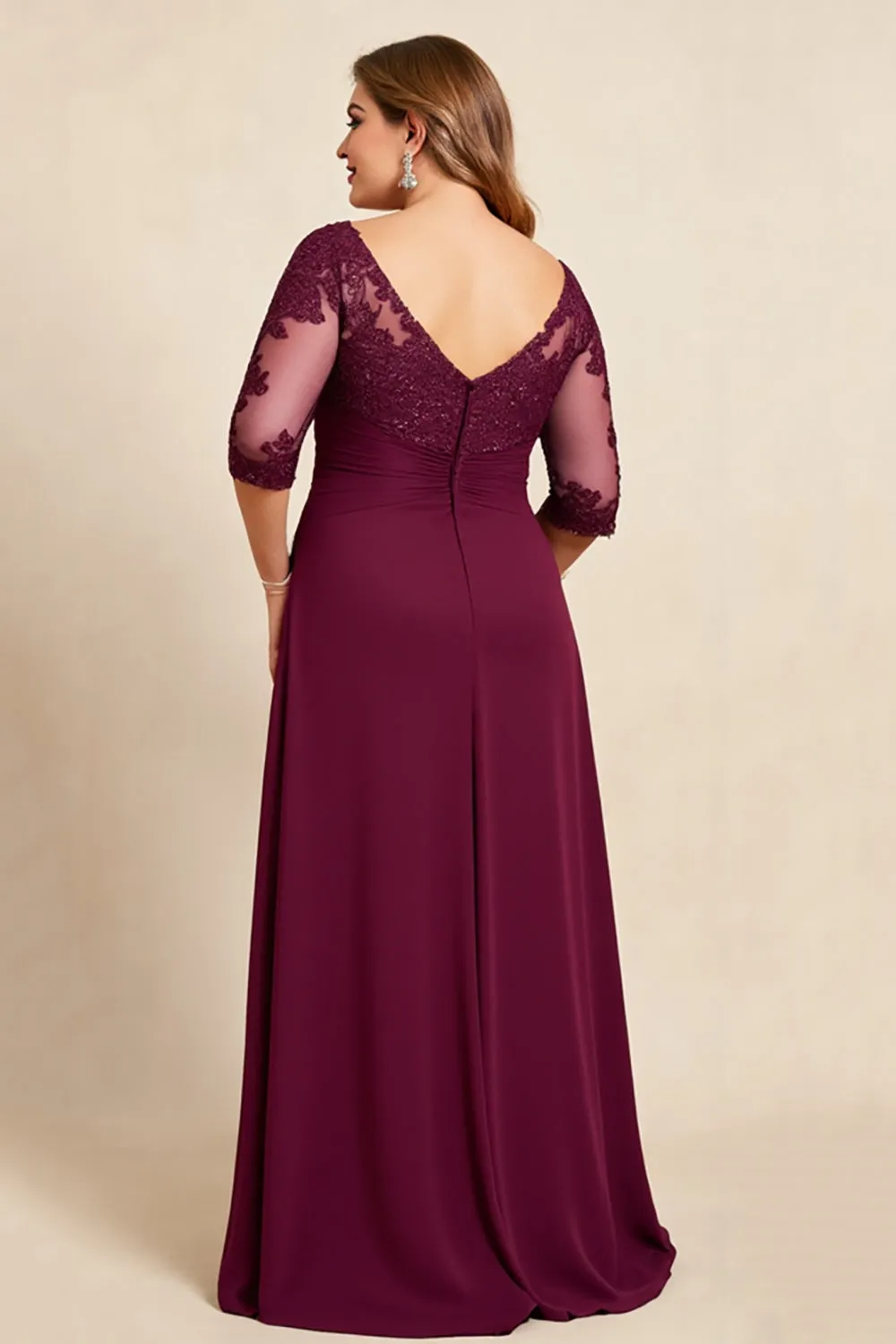 Burgundy Plus Size Appliqued Chiffon Mother of the Bride Dress