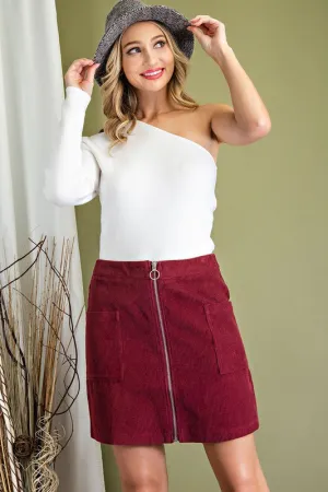 Burgundy Zip Up Corduroy Skirt