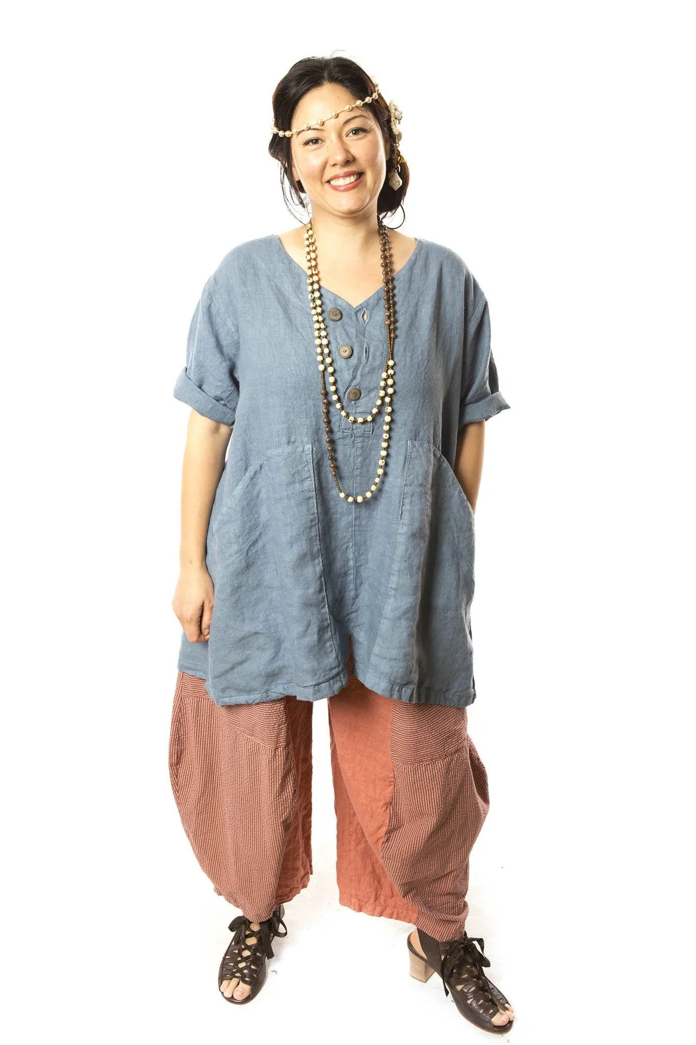 Button Linen Tunic Printed