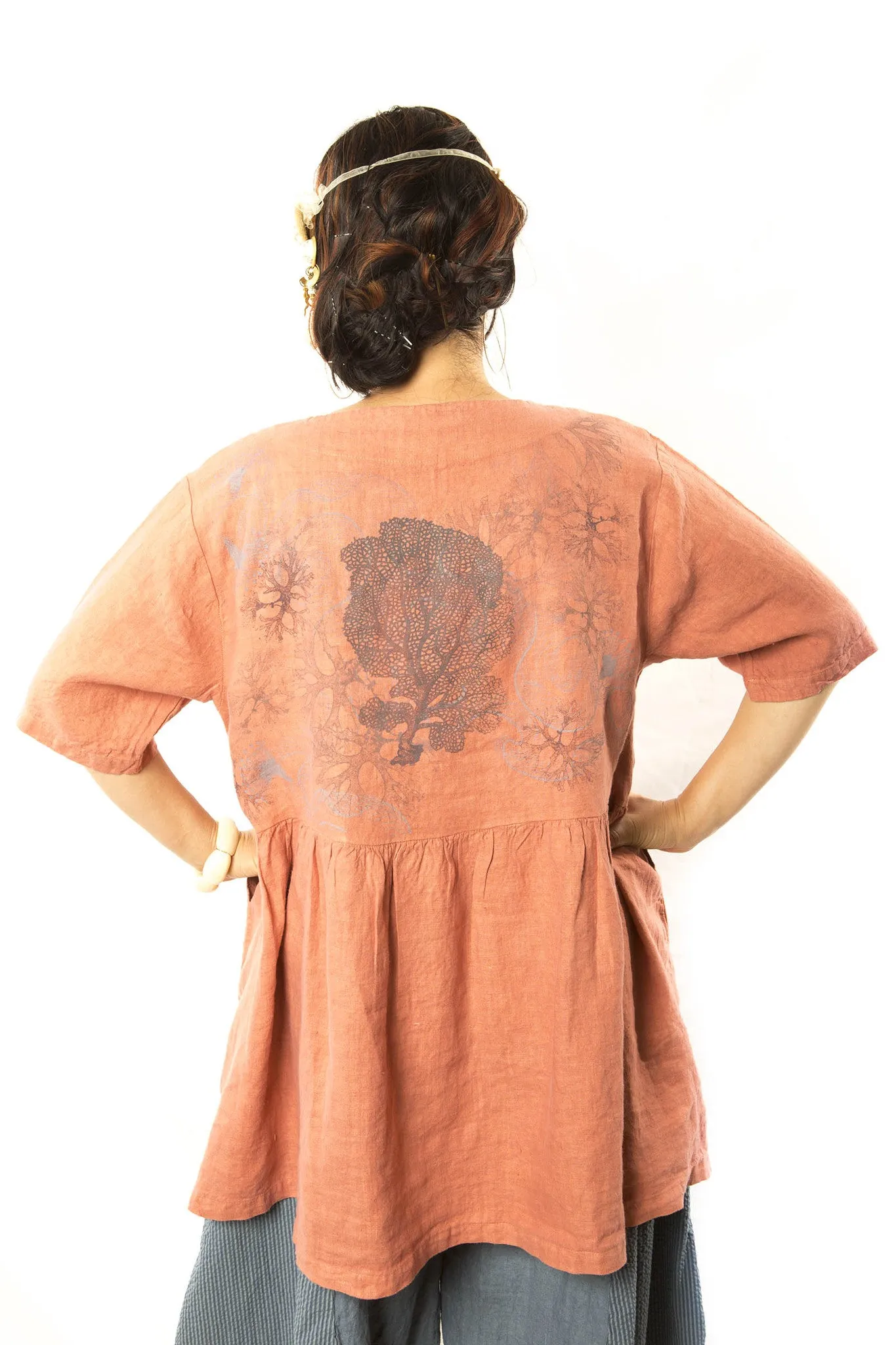 Button Linen Tunic Printed