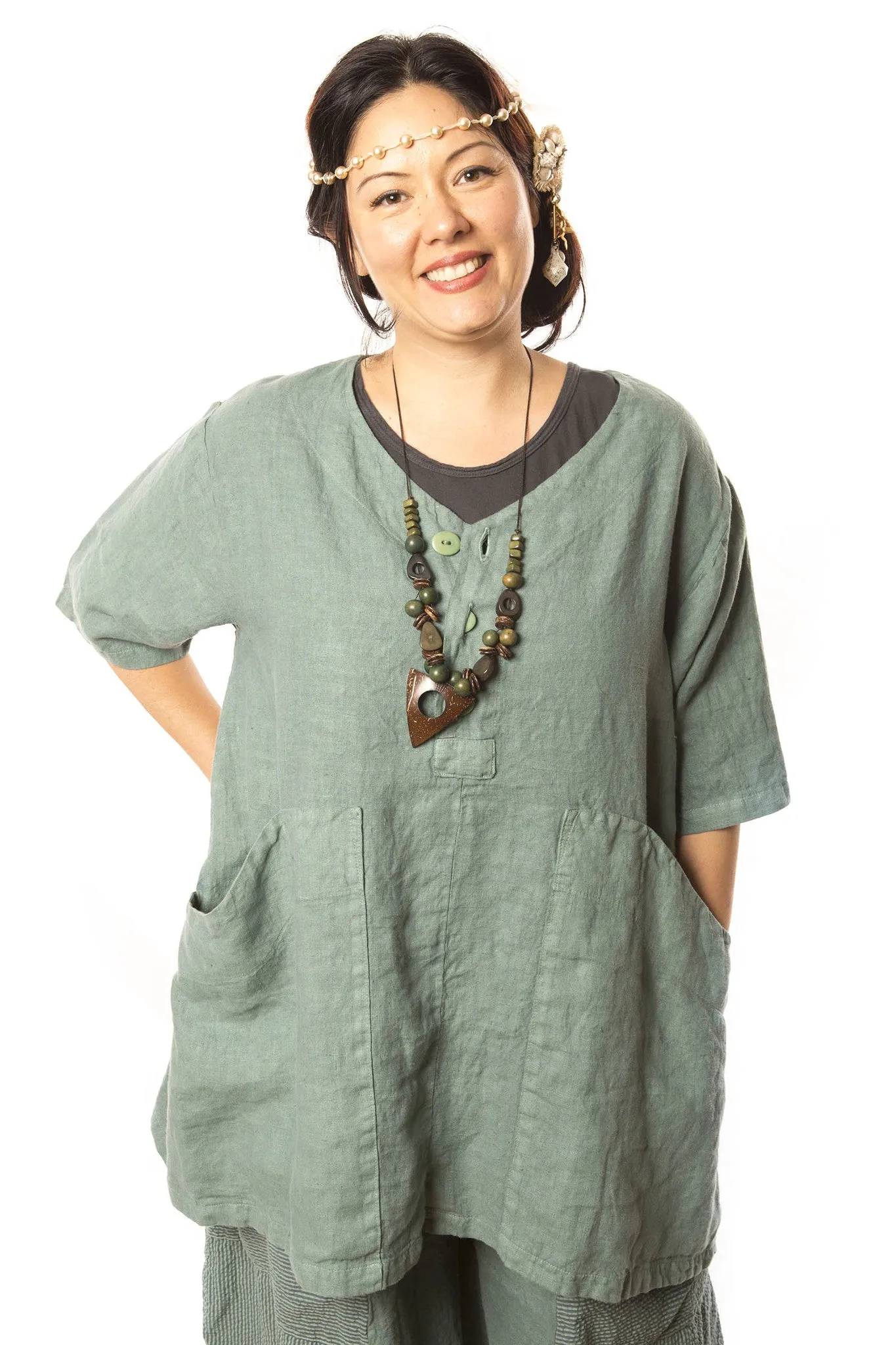 Button Linen Tunic Printed