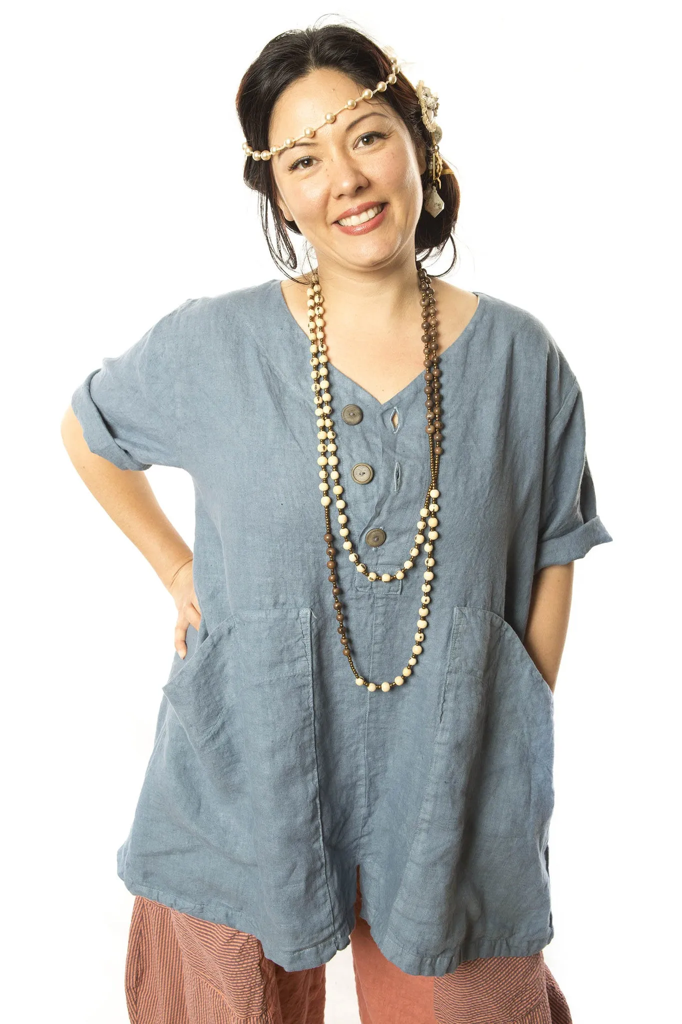 Button Linen Tunic Printed