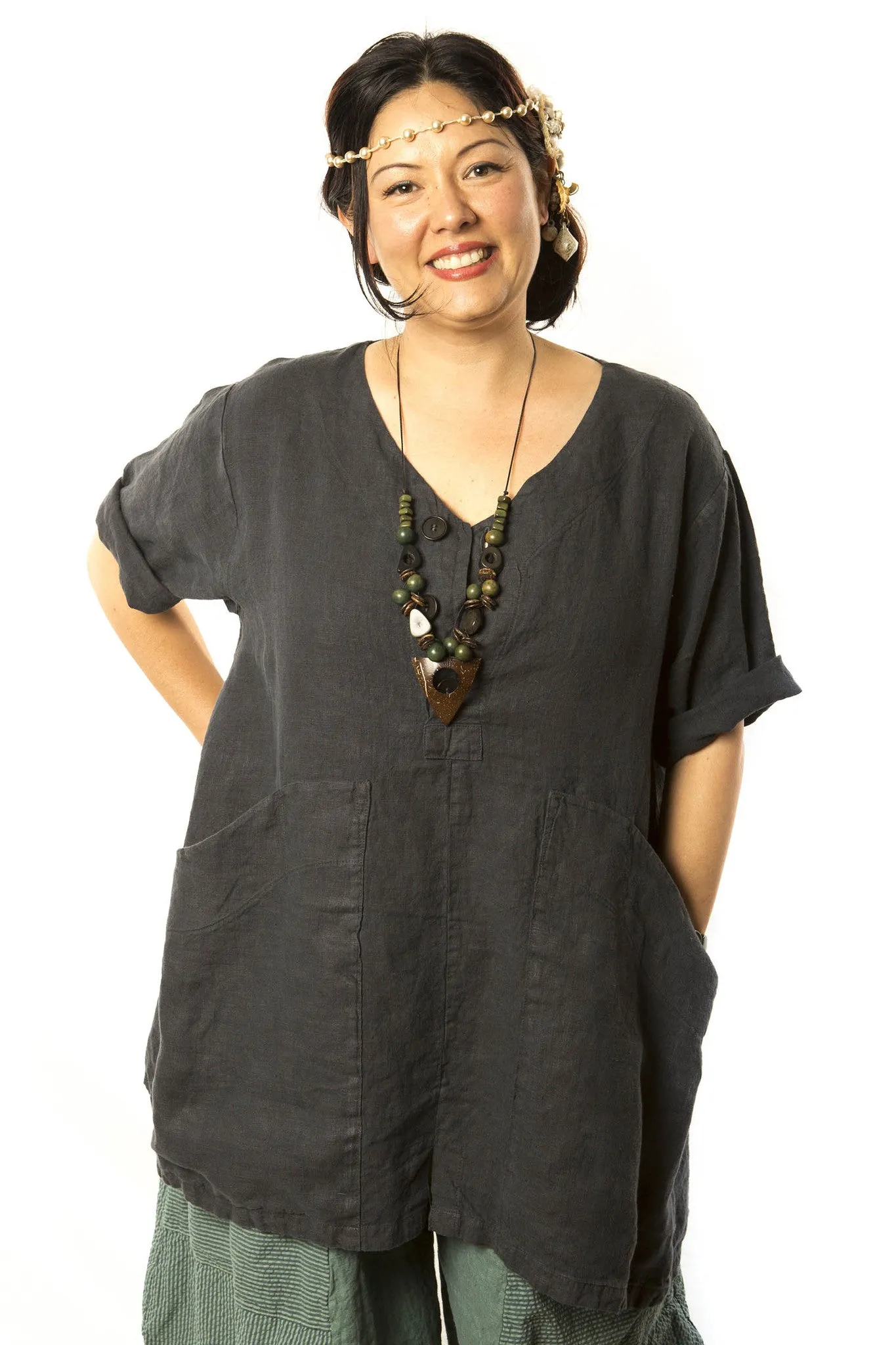 Button Linen Tunic Printed