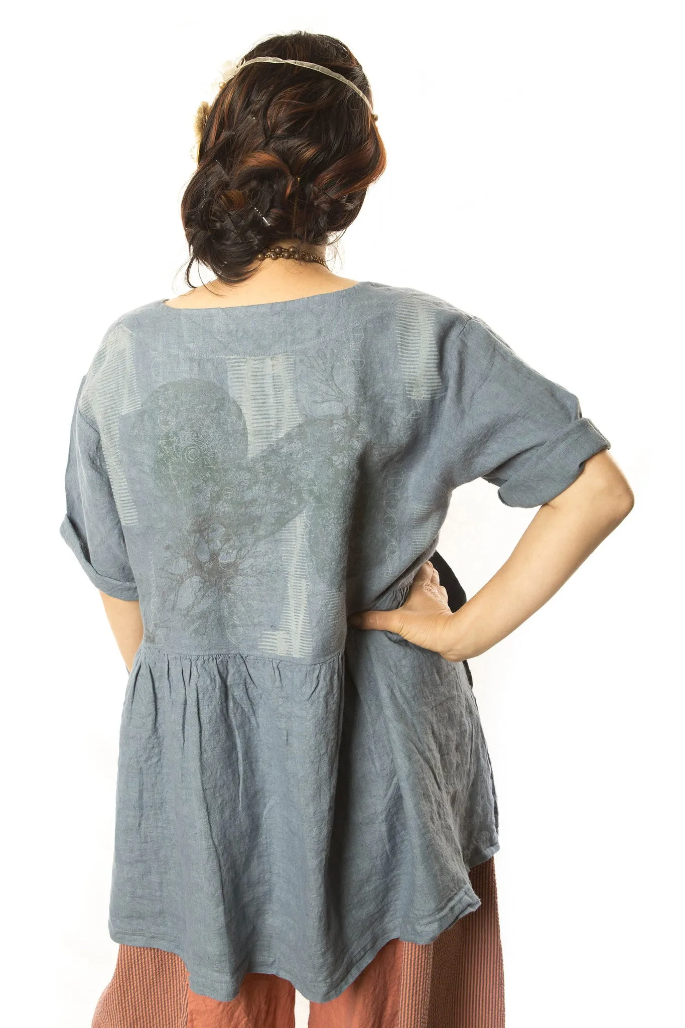 Button Linen Tunic Printed