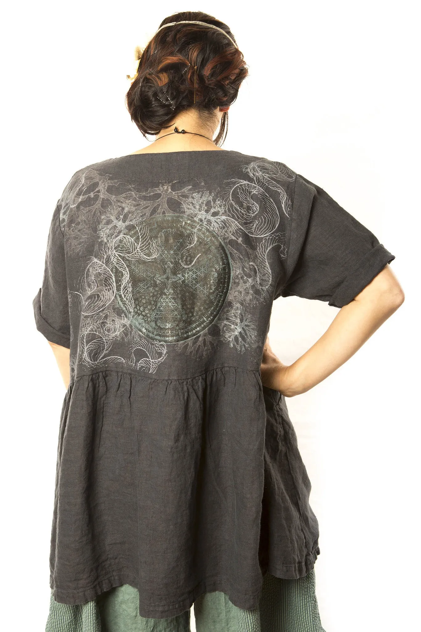 Button Linen Tunic Printed