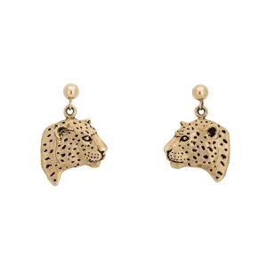 c1993 Gayle Bright Jaguar Bust Earrings Vintage 14k Gold Drops Animal Jewelry