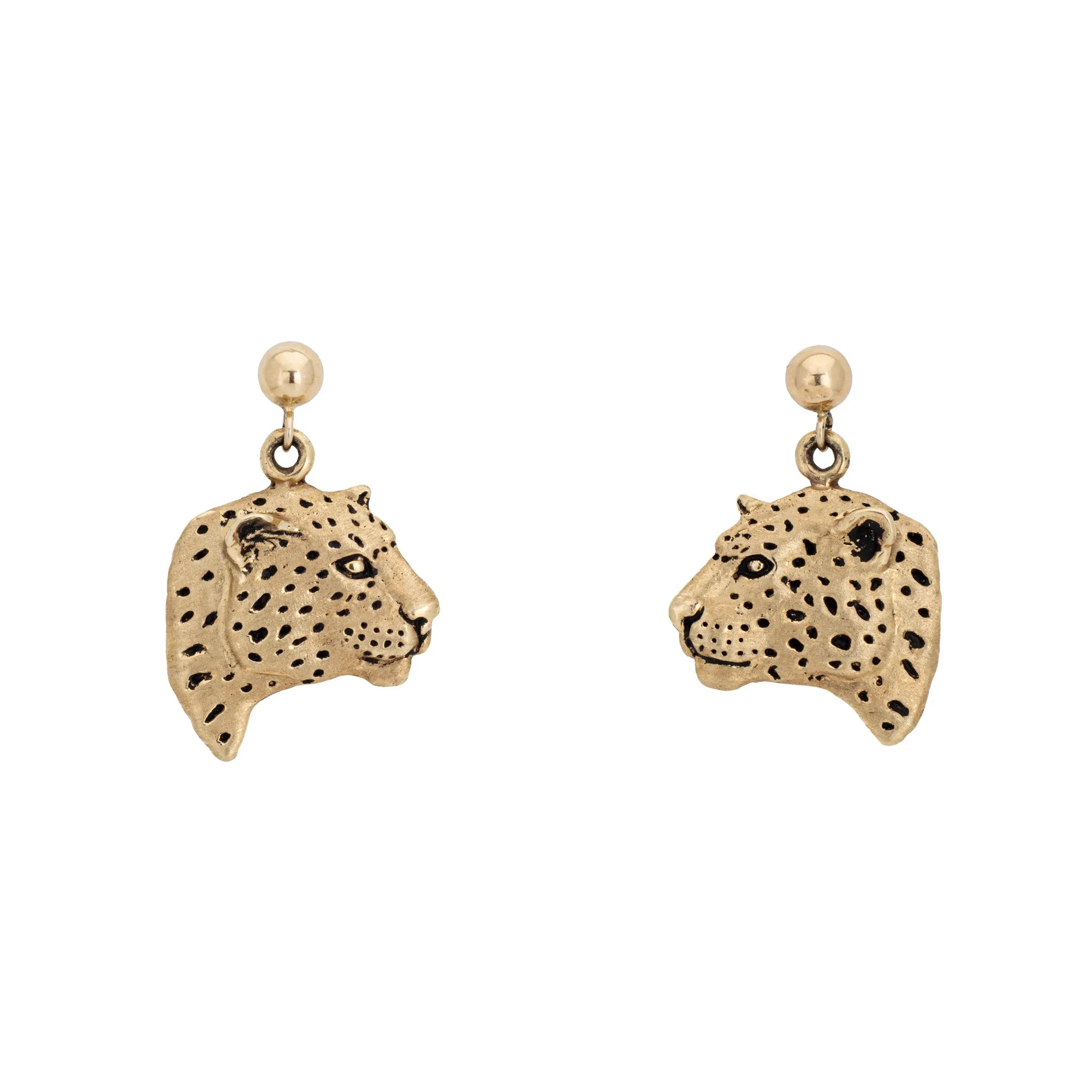 c1993 Gayle Bright Jaguar Bust Earrings Vintage 14k Gold Drops Animal Jewelry