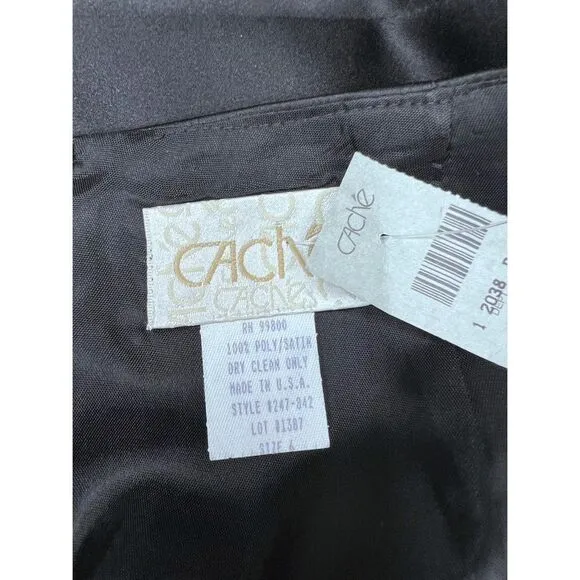 Cache’ Black Satin Short Evening Skirt Side Slit Lined Elegant Size 6 NWT
