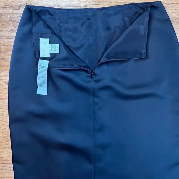 Cache’ Black Satin Short Evening Skirt Side Slit Lined Elegant Size 6 NWT