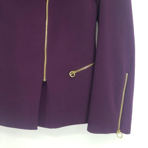 Calvin Klein Asymmetrical Moto Zip Up Blazer Jacket 8 Gold Zipper Plum Purple