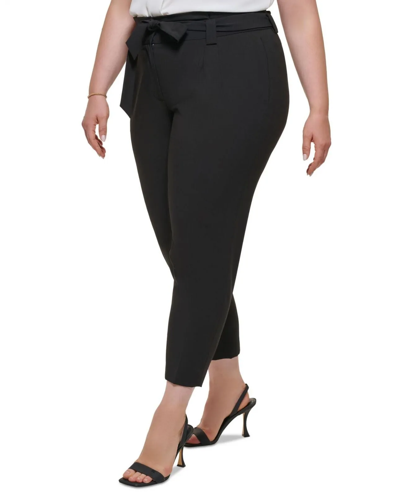 Calvin Klein Womens Plus Size Tie Waist Pants X26PL635 Black 22W