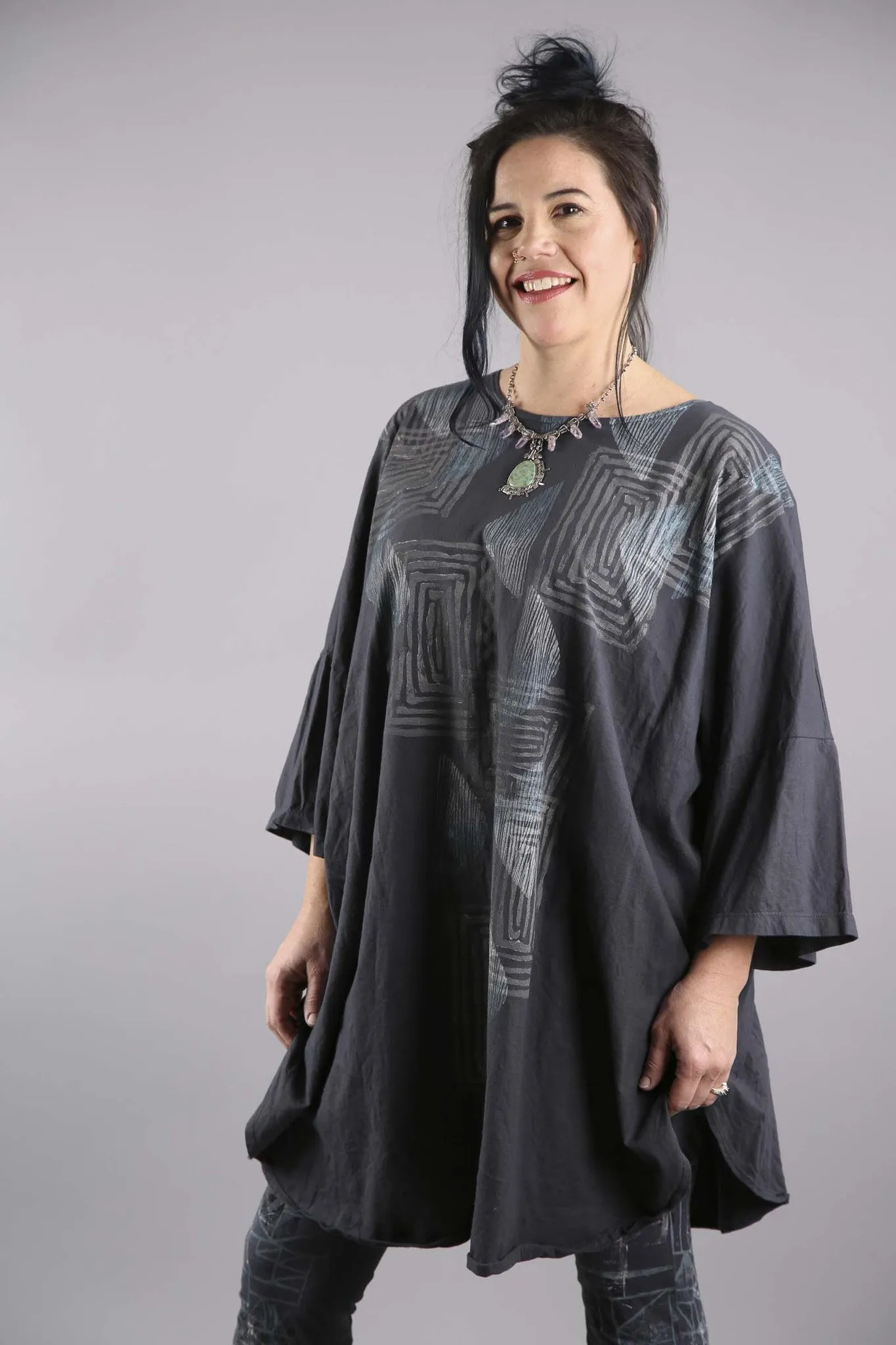 Camp Oversized Graphite Tunic Printed-2262F