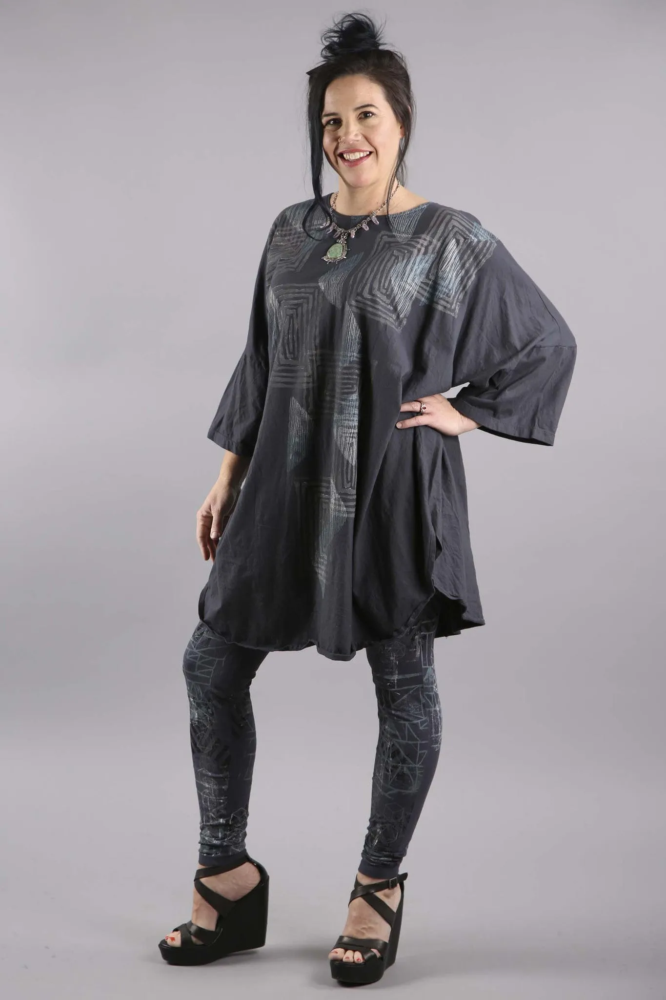 Camp Oversized Graphite Tunic Printed-2262F