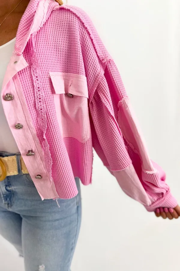 Candy Pop Pink Balloon Sleeve Raw Edge Top