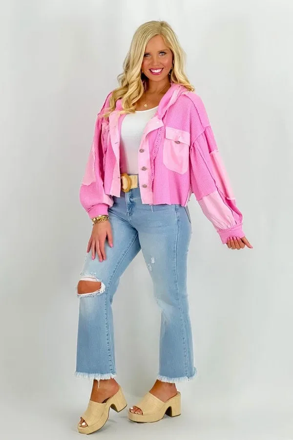 Candy Pop Pink Balloon Sleeve Raw Edge Top