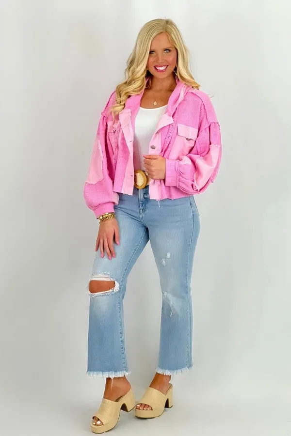 Candy Pop Pink Balloon Sleeve Raw Edge Top