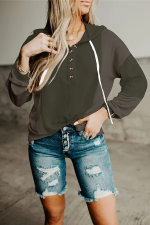 Casual Patchwork Buckle Contrast Hooded Collar Tops