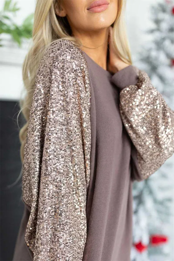 Casual Patchwork Sequins O Neck Tops（4 colors）