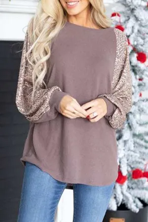 Casual Patchwork Sequins O Neck Tops（4 colors）