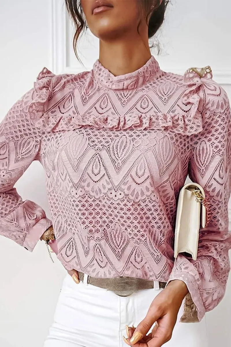 Casual Solid Lace Half A Turtleneck Tops(3 Colors)