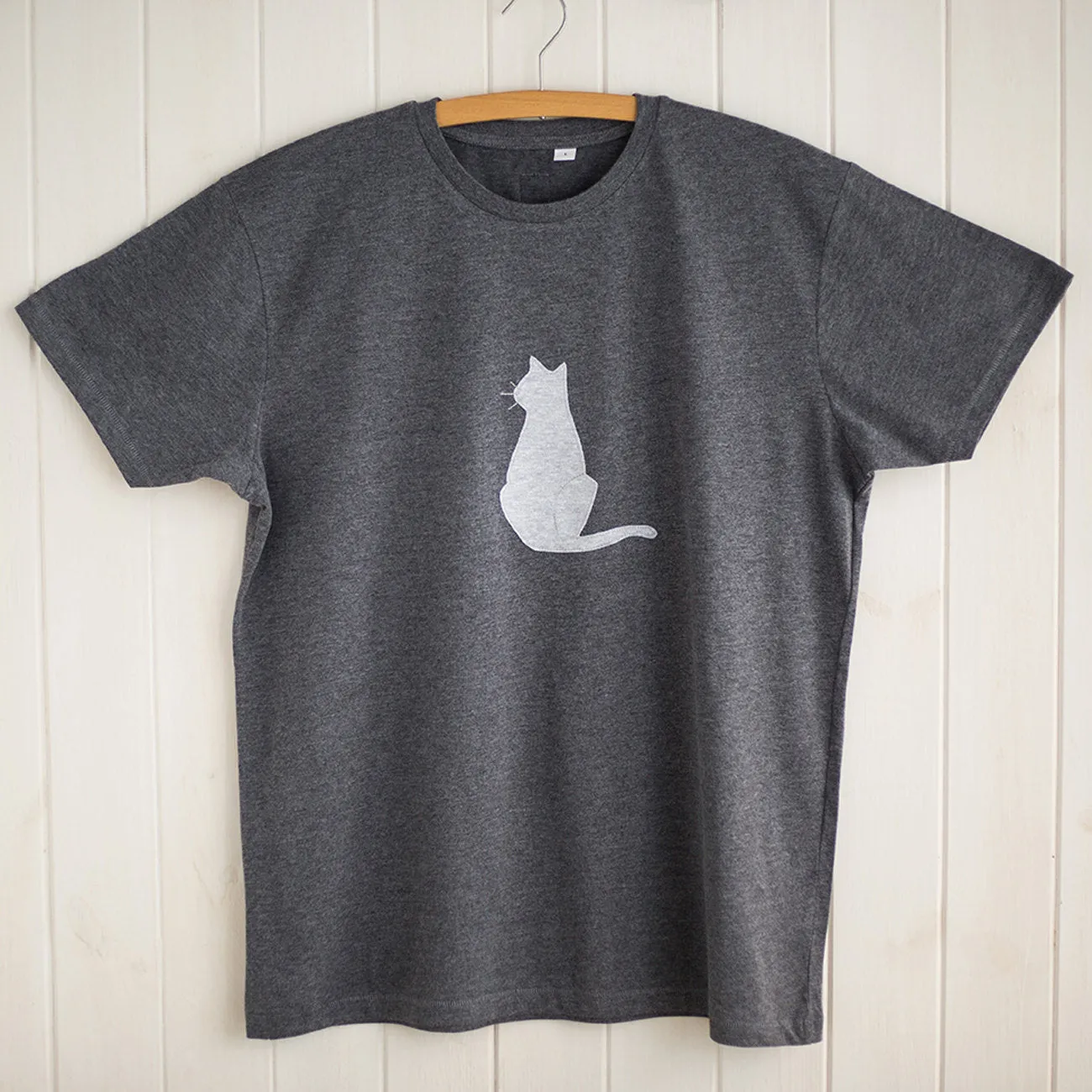 Cat Applique T-shirt - unisex/mens fit - Grey